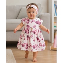 Babyhola Kız Bebek Çiçek Desenli Elbise Külot Ve Saç Bandı 3 Lü Takım Özel Gün & Doğum Günü Elbisesi Göründüğü Gibi