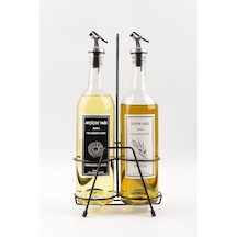 2'li 750 Ml Zeytinyağı Sıvıyağ Şişesi Cam Yağdanlık Siyah Stantlı Akıtıcılı Yağlık 750ml Diğer