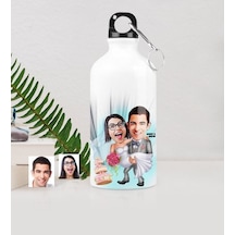 Kişiye Özel Gelin Damat Karikatürlü Metal Suluk (500 Ml.) 7