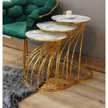 Mim Beyaz Mermer - Gold Cobra Zigon Sehpa Beyaz Mermer-Gold