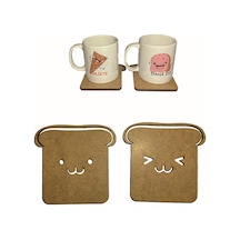Tost Ahşap Bardak Altlığı 2 Lı Set Sevgililere Özel Bardak Altlığ Kahverengi