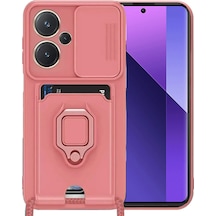 Redmi Note 13 Pro Plus Kılıf Zuma Kartvizitli Yüzüklü Silikon - Pembe Düz Renkli