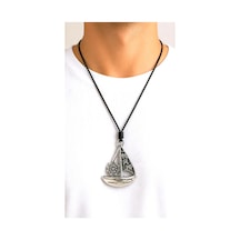 Kore İp Askılı Ve Krom Çelik Kaplamalı Unisex Tribal Kolye Kkrm-07 Gümüş4