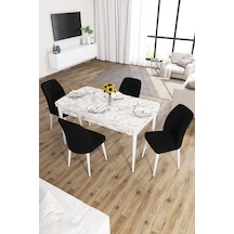 Zayn Beyaz Mermer Desen 80x132 Açılır Mutfak Masası 4 Sandalye siyah