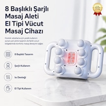 8 Başlıklı Şarjlı Masaj Aleti El Tipi Vücut Masaj Cihazı Günlük Rahatlama İçin Hafif Ve Pratik-1743 Gri