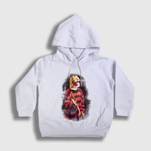 Presmono Unisex Çocuk Watercolor Nirvana Kurt Cobain Kapüşonlu Sweatshirt Beyaz