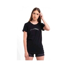 Silhouette Porsche 911 Baskılı Siyah Kadın Tshirt