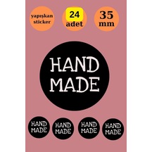 24 Adet - Siyah Handmade Sticker -paketleme Sticker - Teşekkür Etiketi- Yuvarlak Sticker - Çok Renkli
