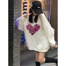 Harfli Ve Kalp Desenli Düşük Sweat-trzksw3461 Beyaz