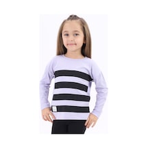 Toontoy Kids Toontoy Kız Çocuk Baskılı Bisiklet Yaka Uzun Kollu Çizgili Tişört Mavi