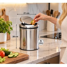 Pratik Kapak Çöp Kovası 5 Lt Paslanmaz Acar 13269