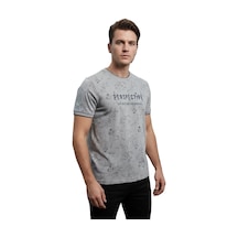 Lacaton 26-7004 Erkek Bisiklet Yaka Baskılı T-shirt Gri Gri