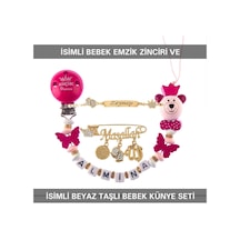 Sahi Aksesuar İsimli Bebek Emzik Zinciri Ve İsimli Bebek Künye Seti Bezyı676 Pembe