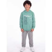 Onloox Erkek Mint Yeşili Erkek Çocuk Mint Yeşili Pamuklu Kapüşonlu Uzun Kollu Regular Oyun Baskılı Eşofman Takım 5-8 Yaş