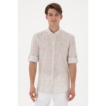 U.S. Polo Assn. U.s. Polo Assn. Erkek Taş Uzun Kollu Regular Keten Karışımlı Gömlek 2108436