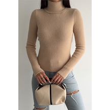 Femelle Kadın Taba Standart Beden Peluş Triko Boğazlı Kazak