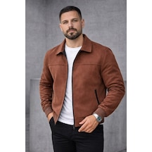 Baselco Basic Slim Fit Polo Yaka Süet Ceket Kahverengi