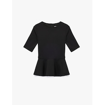 Koton Slim Fit Kısa Kollu Bisiklet Yaka Peplum Bluz Siyah 6wak70029uk Siyah