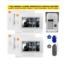 7 İnç Ekran 4 Dairelik Görüntülü Diafon Sistemi Kartlı Geçiş-renkli-sesli Konuşma-kapıyı Açma