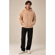 Alexandergardi Havlu Dokulu Kapüşonlu Oversize Sweatshirt Camel
