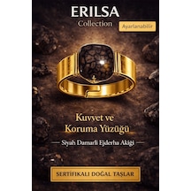 Sertifikalı Ejderha Akik Doğal Taş Yüzük Siyah Akik Ayarlanabilir Çok Renkli