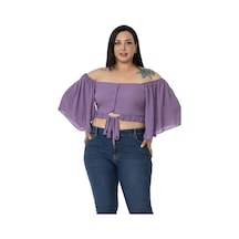 Disentis Büyük Beden Geniş Kollu Beli Lastik Ve Büzgülü Crop Lila Bluz-lila Lila