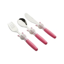 Porland Mini Rabbit Çocuk Çatal Kaşık Bıçak Takımı 3 Parça Pembe