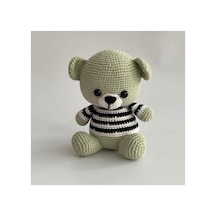 Amigurumi Tam Tam Ayıcık Çizgili Kazaklı El Örgüsü Oyuncak Yeşil