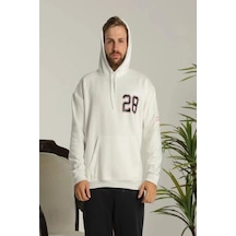 Erkek Sırt Baskılı Oversize Üç İplik Kapüşonlu Sweatshirt - Beyaz 001