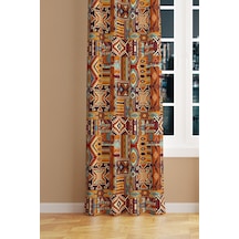 Etnik Kilim Desenli Süet Oturma Odası Salon Fon Perde Baskılı Ekstrafor Büzgü Tek Kanat Prd-1019 Çok Renkli