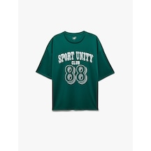 Koton Yarım Kollu Bisiklet Yaka Kolej Baskılı Oversize Spor Tişört Yeşil 5sam10135nk Yeşil