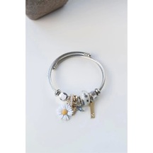 Çelik Charmlı Papatya Bileklik - Beyaz Çok Renkli