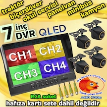 4 Adet 4x3 Cm. Ahd 720p 170 Derece Balık Gözü Lens Kamera 7 İnç 256 Gb Qled Dvr Monitör Seti 12 V