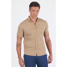 İmza Koyu Bej İtalyan Düğmeli Yaka Kısa Kol Cepsiz Slim Fit Gömlek 1004250255 Koyu Bej İmza Koyu Bej İtalyan Düğmeli Yaka Kısa Kol Cepsiz Slim Fit Gömlek 1004250255 Koyu Bej
