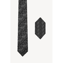 Erkek Siyah Desenli Kravat Mendil Set-Siyah (548964019)