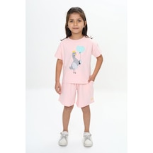 Toontoy Kids Toontoy Kız Çocuk Ördek Baskılı Şortlu Takım Pudra