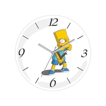Bart Simpson Sapan Çap 30cm Sessiz Akar Bombeli Gerçek Cam Duvar Saati Siyah
