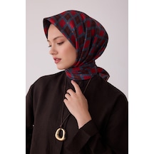 Belli Geometrik Desen %100 Twill İpek Eşarp Be08 Kırmızı