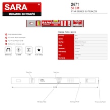 Sara S671 Star Series Mıknatıslı Su Terazisi 50 Cm, 0,5 Mm/m Hassasiyet