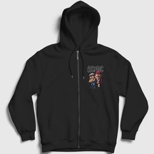 Presmono Unisex Brian And Angus Ac/dc Fermuarlı Kapüşonlu Sweatshirt Siyah