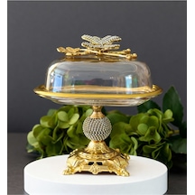 Çnr Home Collection Kelebek Detaylı Elmas Kesim Gold Metal Ayaklı Sunumluk-tereyaglık-peynirlik-kahvaltılık Gold