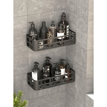 Banyo Duş Rafı 2'li Yapışkanlı Ve Deliksiz Duş Organizer Suya Dayanıklı Siyah Raf Çok Renkli