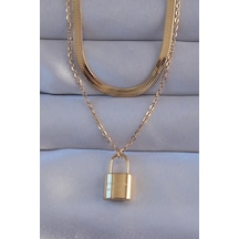 Mey İthalat 316l Çelik Gold Renk Çift Zincir Kilit Model Kolye - Özel Seri Meyeb66acbd38c5efacc991036a69 altın