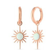 Beyaz Opal Kutup Yıldızı Halka Gümüş Küpe - Rose Bakır Beyaz