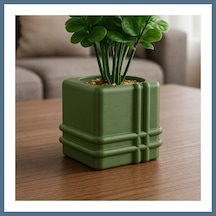 Buradabulabilirsin 3d Baskı Square Planter - Izgara Desenli Küp Saksı-yeşil Bbz