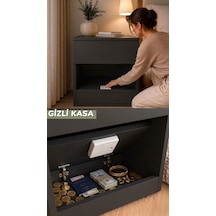 Gizli Komodin - Kasalı Komodin - Gizli Bölmeli Komodin - Akıllı Kasa - Komodin- Gizli Çekmece Komdin- Gizli Kasa Komodin- Kartlı Komodin Antrasit - Siyah