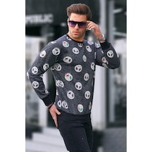 Madmext Siyah Bisiklet Yaka Baskılı Sweatshirt 1707-siyah Siyah