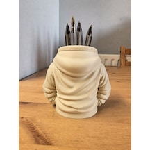 Bezos 3d Baskı Kapüşonlu Sweatshirt Kalemlik - Masaüstü Organizer-bej Ob