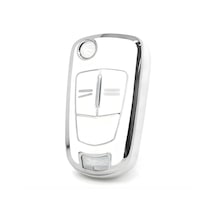 Autohan Keys Opel Astra H, Corsa D, Zafira B, Vectra C, Meriva Uyumlu Anahtar Kılıfı Beyaz & Silver
