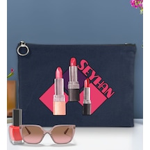 Bk Gift Kişiye Özel İsimli-2 Astarlı Lacivert Portföy Çanta 30x21cm, Baskılı El Çantası, Organizer Çanta